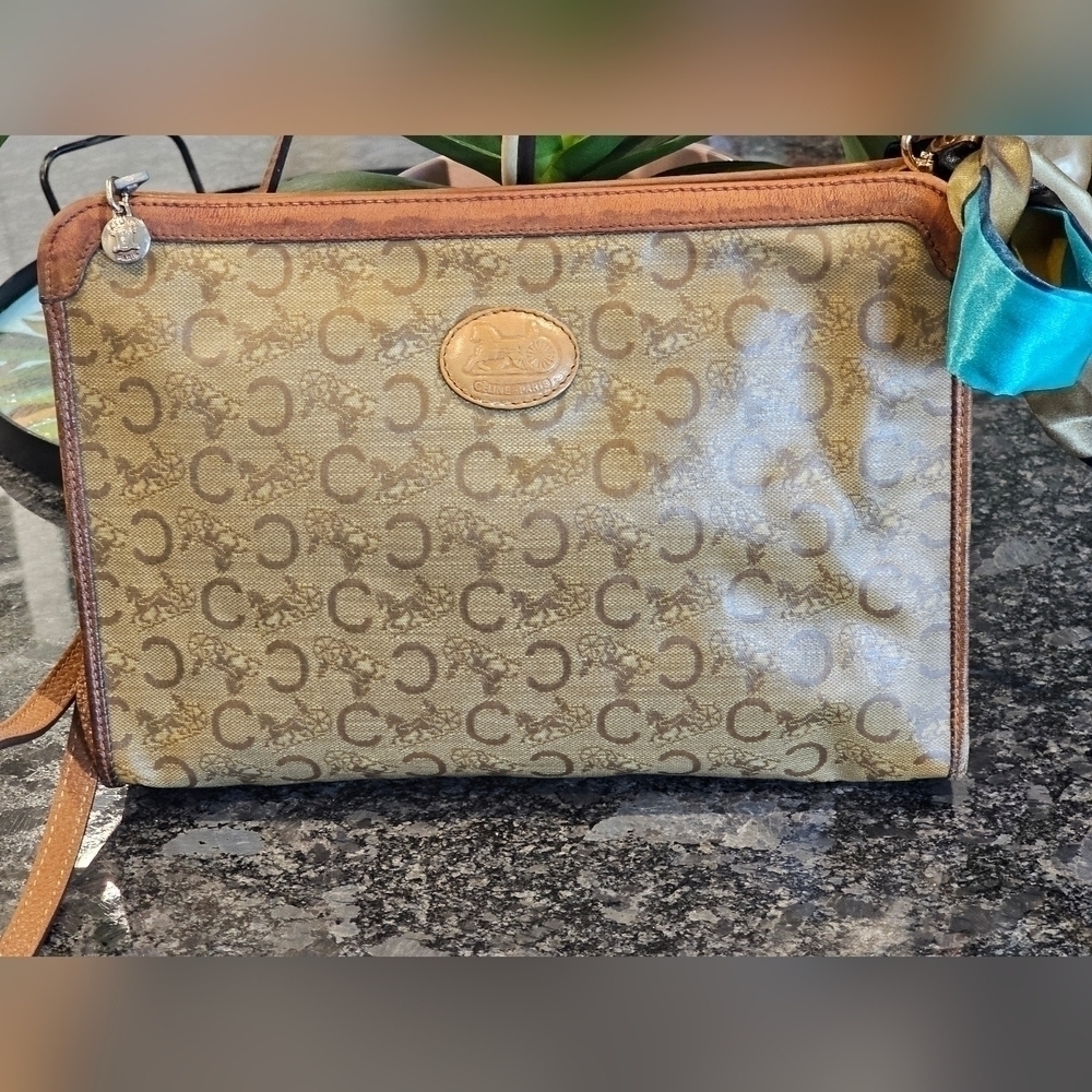 Céline "C" Monogram Horse & Carraige Coated Canvas Clutch w/Strap & Twilly Added - Picture 9 of 16
